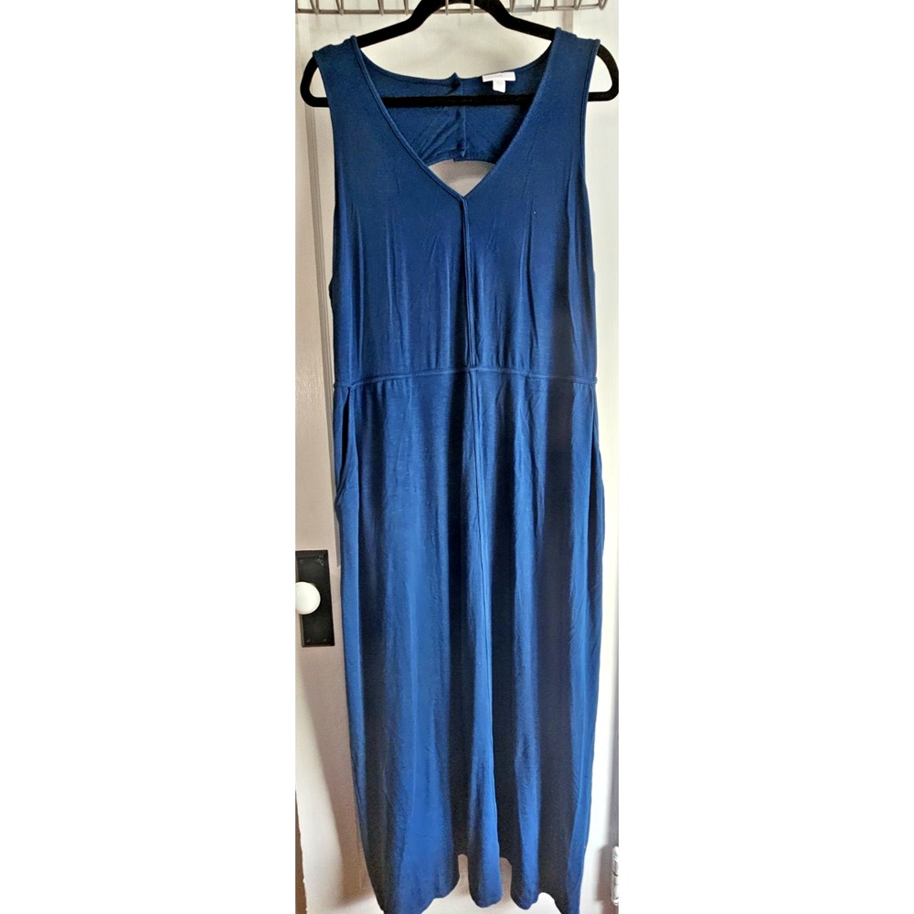 J jill Maxi sleeveless dress back cut out trimmed woman Sz XL blue